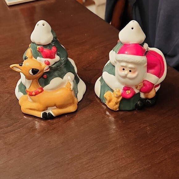 Lenox Rudolph the Red-Nosed Reindeer & Santa Salt & Pepper Shakers - Picture 1 of 7